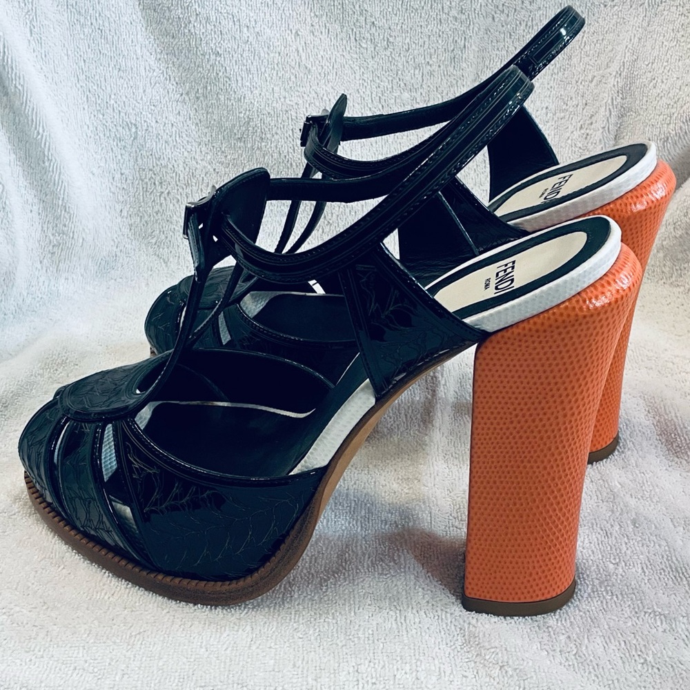 Fendi Chameleon Platform Sandals Size 7 Mary Jane Block High Heel Pump